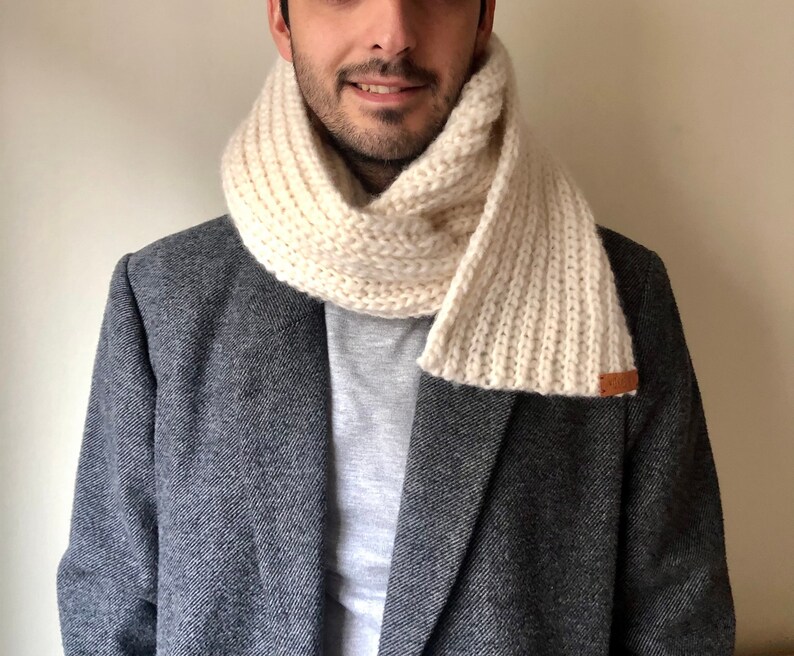 Wool scarf for men, alpaca wool scarf, Christmas gifts for men, handmade scarf, hand knitted scarf, soft wool scarf for men, gift for father image 2