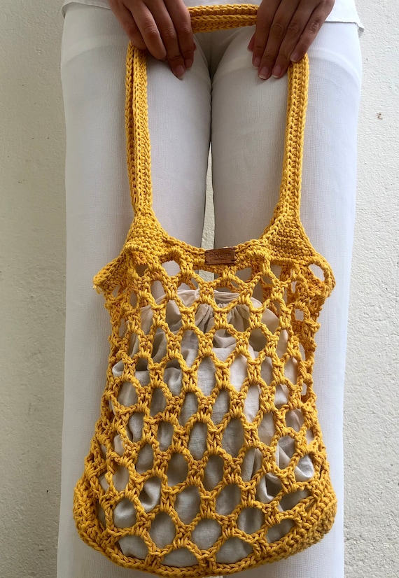 Bolso de malla amarillo bolso de crochet mostaza bolso de