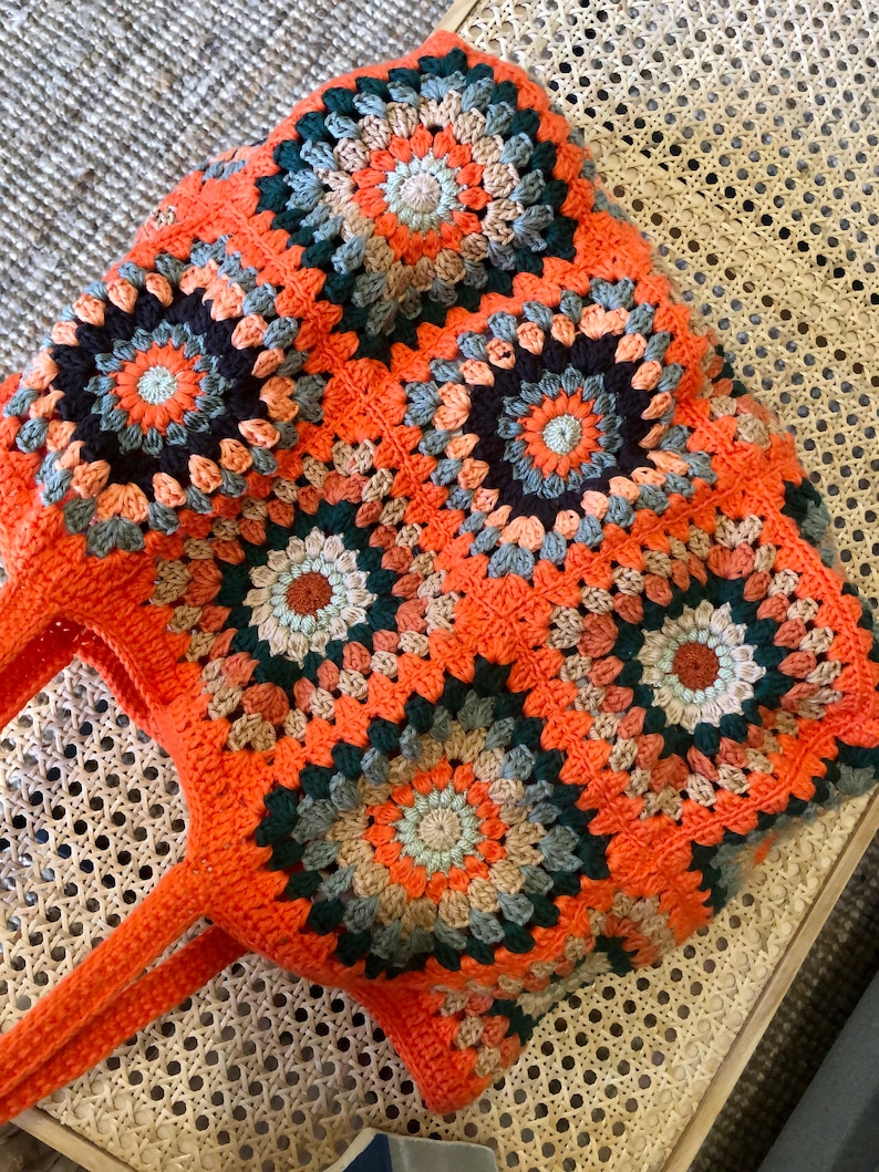 Large Orange Bag Granny Square Bag Shoulder Bag Crochet Etsy