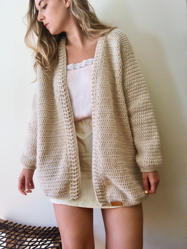 Oversized cardigan, crochet jacket, chunky cardigan, hand knit cardigan, beige cardigan sweater, crochet cardigan, warm cardigan, loungewear image 3