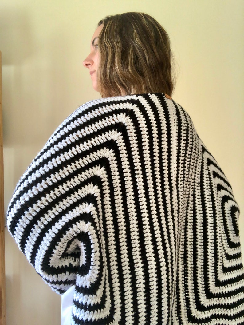 Oversized cardigan women, black kimono robe, striped cardigan, slouchy sweater, black and white cardigan, lightweight cardigan short kimono image 6