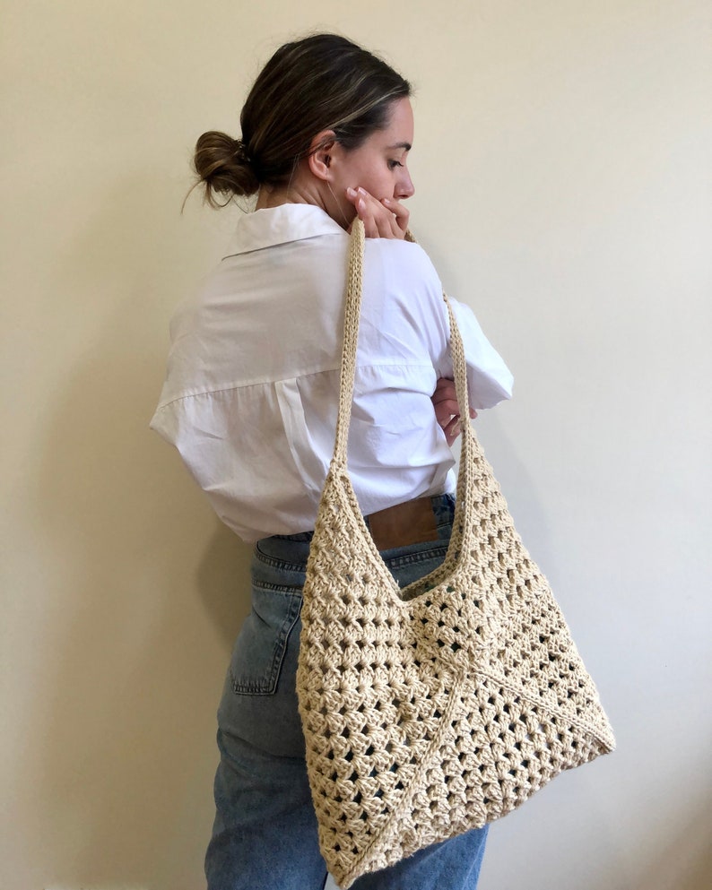 Hobo bag, crossbody shoulder bag, Crochet bag, Woven bag, beach large bag, everyday bag, retro bag, Granny square bag, straw bag, tote bag image 5