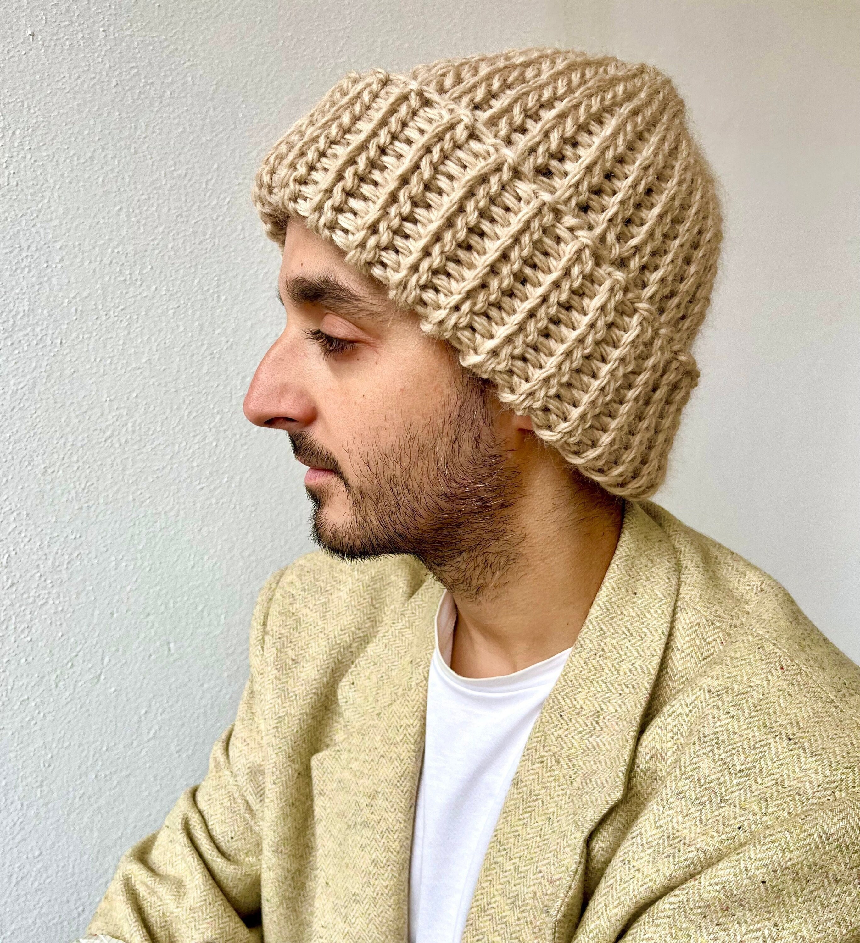Chunky Beanie for Men, Winter Wool Hat, Hat for Men, Hand