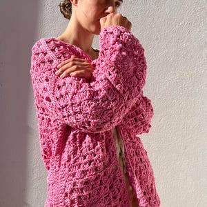 Handmade cardigan cotton, Black organic cotton cardigan, crochet cardigan, crochet sweater, granny square cardigan, knit cardigan, minimal image 5