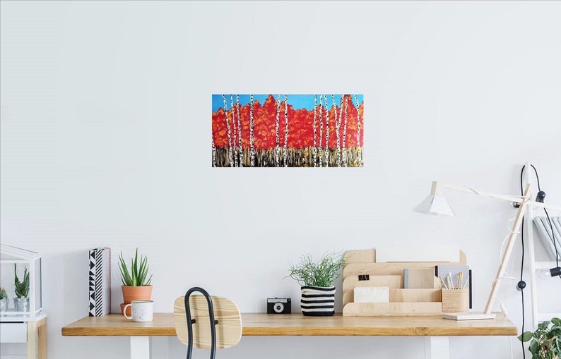 Large Abstract Acrylic Paintingred Birch Trees Wall Etsy Canada
