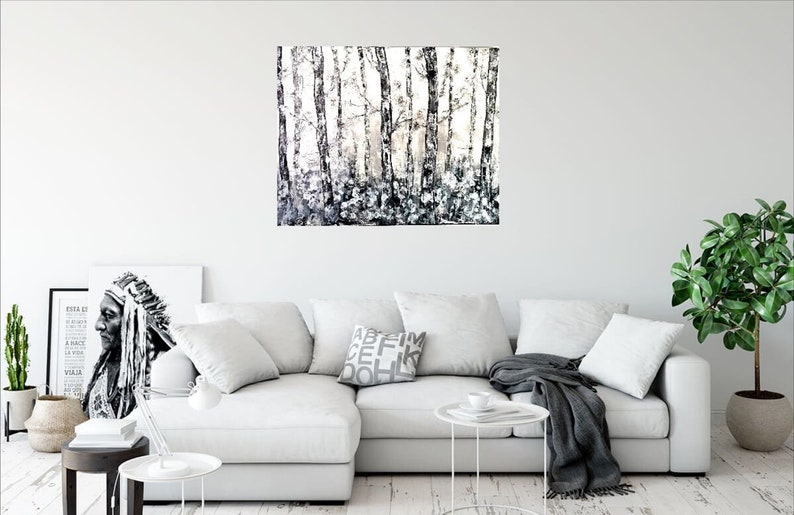 Black and White Wall Art/original Abstract Painting/tree - Etsy