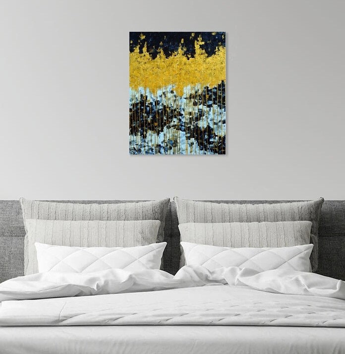 Large Golden Acrylic Painting/Textured Black and White Etsy