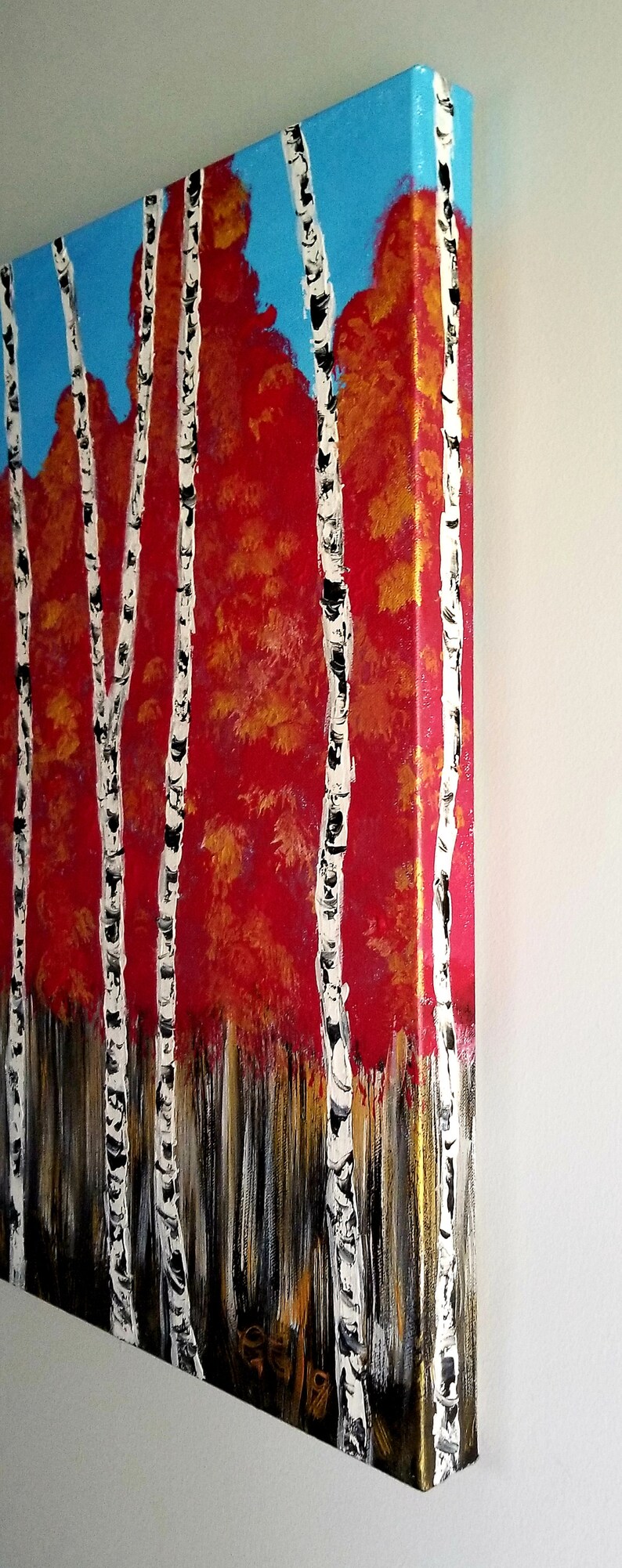 Large Abstract Acrylic Paintingred Birch Trees Wall Etsy Canada