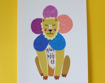 peaceful flower lion art print