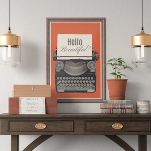 Vintage Typewriter, Digital Download, Hello Beautiful, Printable Art, Printable Poster, Typewriter Print, Home Decor, Writer Gift