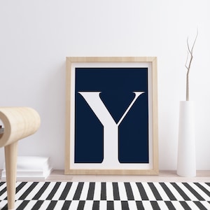 Letra "Y", inicial imprimible, póster artístico, póster tipográfico, arte de pared, decoración del hogar, arte escandinavo, decoración con monograma, inicial, color azul marino