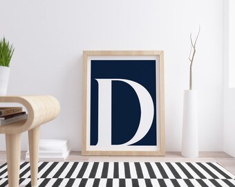 Letter "D", Printable Initial, Art Poster, Typography Poster, Wall Art, Home Decor, Scandinavian Art, Monogram Decor, Initial, Navy Color