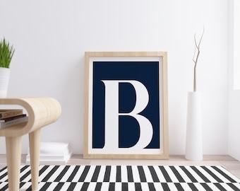 Letter "B", Printable Initial, Art Poster, Typography Poster, Wall Art, Home Decor, Scandinavian Art, Monogram Decor, Initial, Navy Color