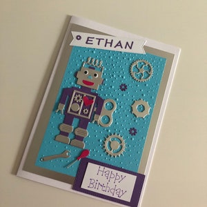 Robot Children&#39;s Personalised Birthday Card | Handmade | UK Seller