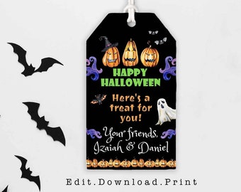 Editable Trick Or Treat Favor Tags Halloween Favor Tags Boo Gift Tags Costume Party Birthday Download Printable Template Pumpkin Tag