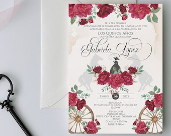 Red Charro Quinceanera Invitation, Charro Quinceanera, Red and Gold Quinceanera, Charro Invitation, Western Quinceanera Invitation, Charro 3