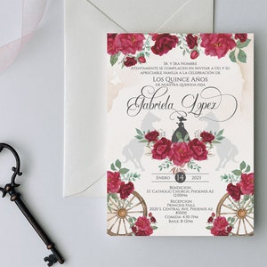 Red Charro Quinceanera Invitation, Charro Quinceanera, Red and Gold Quinceanera, Charro Invitation, Western Quinceanera Invitation, Charro 3