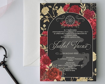 Red Charro Quinceanera Invitation, Charro Quinceanera, Red and Gold Quinceanera, Charro Invitation, Western Quinceanera Invitation, Black