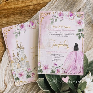 Pink and Gold Quinceanera Invitation, Pink Princess Quinceanera Invitation, Gold Crown Quinceanera, Princess Quinceanera Invitation