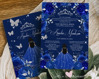 Blue and Silver Butterfly Quinceanera Invitation, Butterfly Quinceanera, Blue Quinceanera, Royal Blue Quince, Royal Blue Butterfly