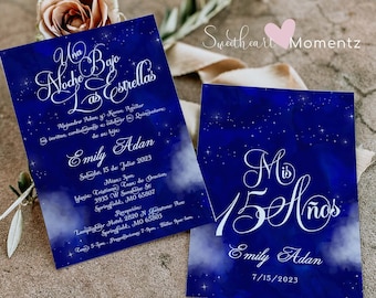 Una Noche Bajo las Estrellas Quinceañera Invitation, Night Under the Stars Quinceañera Invitation, Stars Quinceanera, Moon and Stars Quince