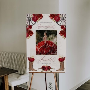 Red Charro Quinceanera, Charro Quinceanera, Red and Gold Quinceanera, Charro Welcome Sign, Western Quinceanera Invitation, Charro 7