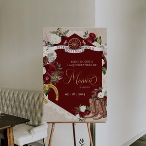 Burgundy Charro Quinceanera, Charro Quinceanera, Burgundy Quinceanera, Charro Welcome Sign, Burgundy Western Quinceanera Sign, Burgundy XV