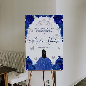 Royal Blue and Silver Butterfly Quinceanera Welcome Sign, Butterfly Quinceanera, Royal Blue and Silver Quinceanera, Mis Quince Anos Sign