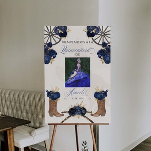 Sinal de boas-vindas Charro Quinceanera Azul Marinho, Charro Quinceanera, Quinceanera Azul, Sinal de Boas-Vindas Charro, Sinal Quinceanera Ocidental, Charro 9