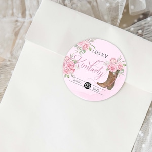 Pink Charro Quinceanera Party Favors, Pink Quinceanera Stickers, Pink Quinceanera Labels, Pink Quinceanera Tag, 2in Circle, Pink Party Favor