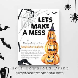 Editable Pumpkin Carving Party Invitation Fall Kids Party Halloween Carving Invitation Printable Halloween Party Template Halloween Invite
