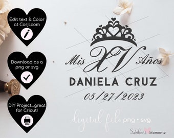 Quinceanera Champagnerglas SVG, Personalisiertes Mis XV Anos Champagnerglas, Copa de Quinceaňera, Quinceanera svg, Mis Quince Anos svg