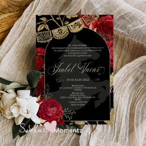Red Charro Quinceanera Invitation, Charro Quinceanera, Red and Gold Quinceanera, Charro Invitation, Western Quinceanera Invitation, Black