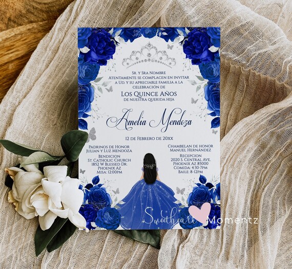 Blue and Silver Butterfly Quinceanera Invitation, Butterfly Quinceanera