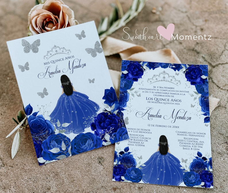 Blue and Silver Butterfly Quinceanera Invitation, Butterfly Quinceanera