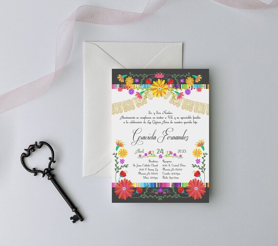 Mexican Quinceanera Invitation, Quinceanera Invitation, Invitation in Spanish, Invitacion de Quinceanera, Mexican Style Invitations Il_570xn