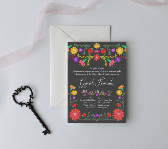 Mexican Quinceanera Invitation, Quinceanera Invitation, Invitation in Spanish, Invitacion de Quinceanera, Mexican Style Invitations Il_570xn