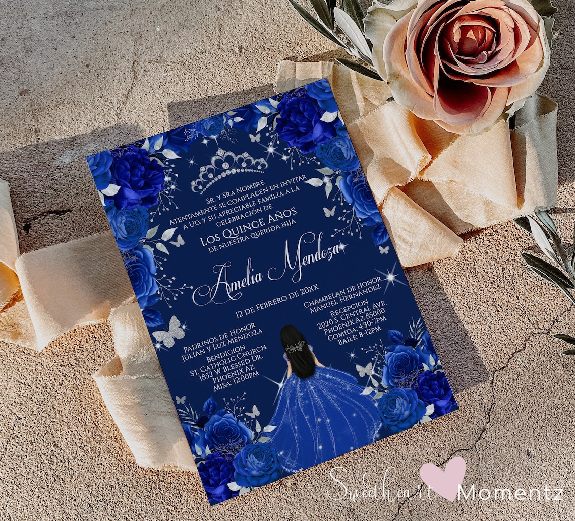 Blue and Silver Butterfly Quinceanera Invitation Butterfly Etsy