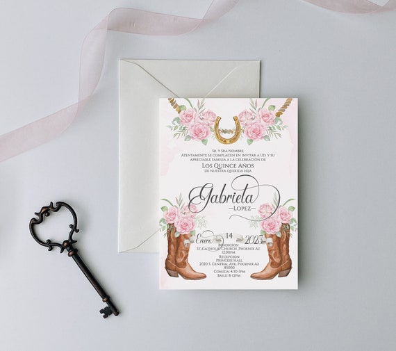 Light Pink Charro Quinceanera Invitation, Charro Quinceanera, Pink Quinceanera, Charro Invitation, Western Quinceanera Invitation, Blush Il_570xn