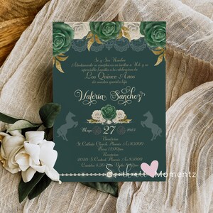 Emerald Charro Quinceanera Invitation, Charro Quinceanera, Emerald and Gold Quinceanera, Charro Invitation, Western Quinceanera Invitation