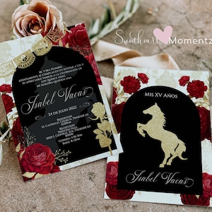 Red Charro Quinceanera Invitation, Charro Quinceanera, Red and Gold Quinceanera, Charro Invitation, Western Quinceanera Invitation, Black