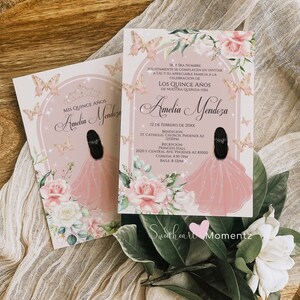 Blush Butterfly Quinceanera Invitation, Butterfly Quinceanera, Rose Gold Quinceanera, Spanish Invitation, 15th Birthday, Butterfly Birthday image 7