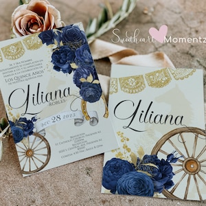 Navy Blue Charro Quinceanera Invitation, Charro Quinceanera, Blue Quinceanera, Charro Invitation, Western Quinceanera Invitation, Charro 9