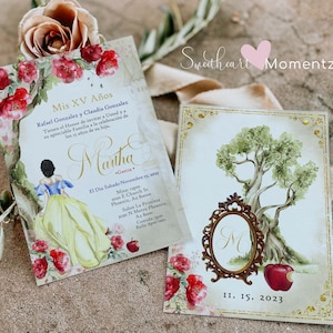 Snow White Quinceanera Invitation, Snow White Invitation, Red Rose Quinceanera, Princess Quinceanera Invitation, Princess Invitation