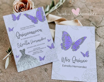 Purple and Silver Butterfly Quinceanera Invitation, Butterfly Quinceanera, Purple and Silver Quinceanera, Mis Quince Anos, 15th Birthday