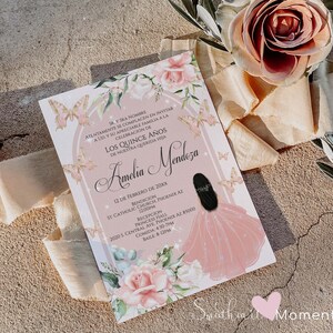 Blush Butterfly Quinceanera Invitation, Butterfly Quinceanera, Rose Gold Quinceanera, Spanish Invitation, 15th Birthday, Butterfly Birthday image 6