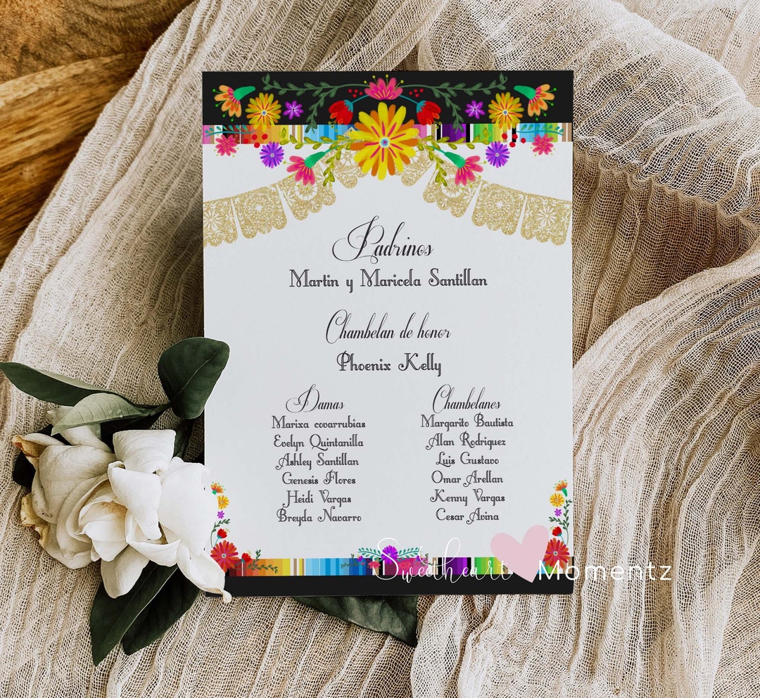 Mexican Quinceanera Padrinos List, Fiesta Padrinos List, Fiesta