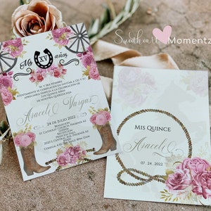 Light Pink Charro Quinceanera Invitation, Charro Quinceanera, Pink Quinceanera, Charro Invitation, Western Quinceanera Invitation, Charro 9