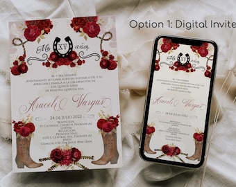 Red Charro Quinceanera Invitation, Charro Quinceanera, Red and Gold Quinceanera, Charro Invitation, Western Quinceanera Invitation, Charro 7