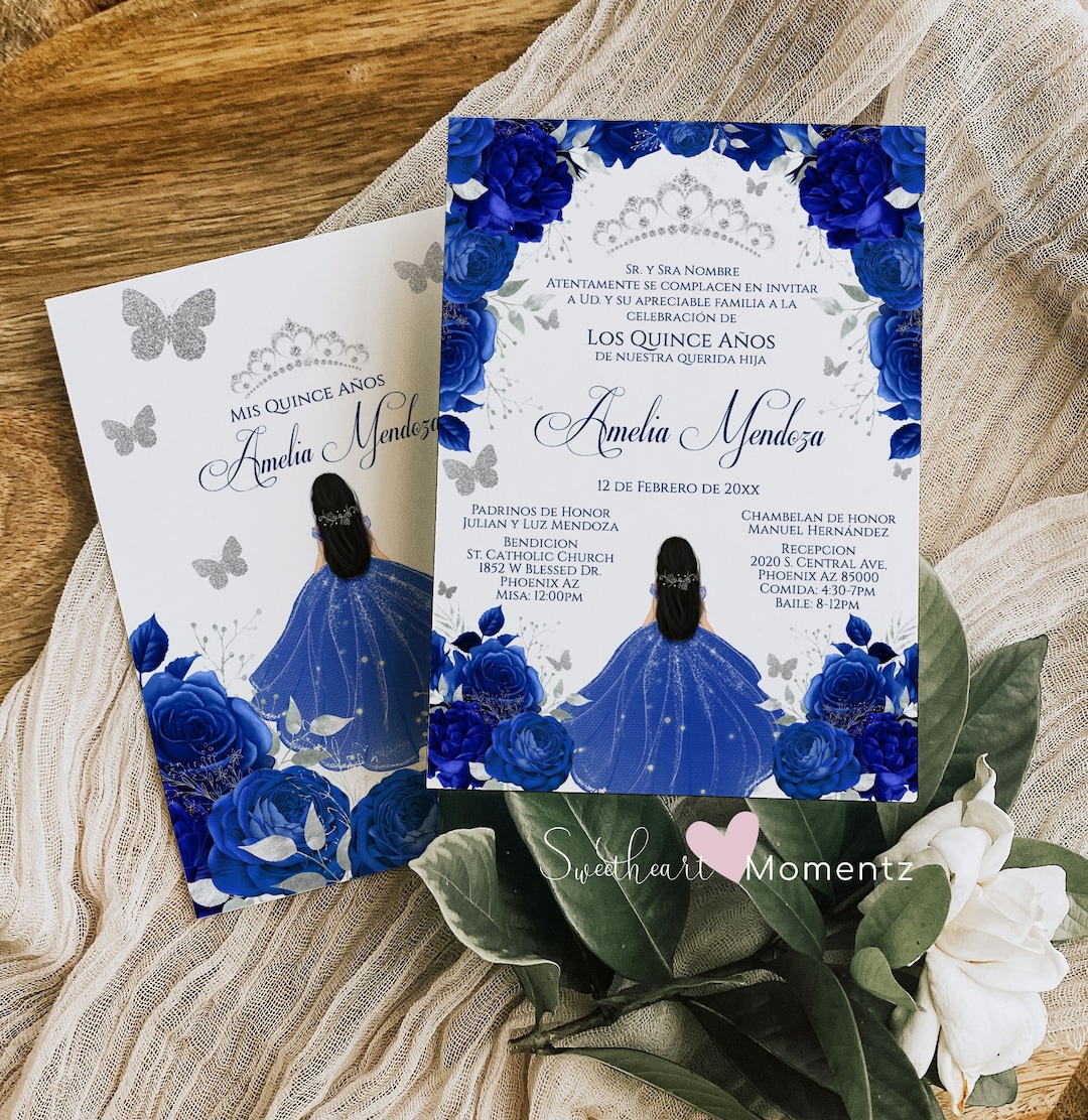 Blue and Silver Butterfly Quinceanera Invitation, Butterfly Quinceanera